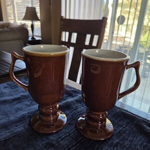 Hall Restaurant Ware Brown Glazed Pedestal Mugs